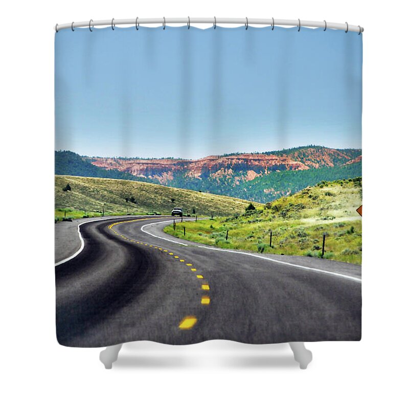 Curve Shower Curtain featuring the photograph Red Canyon Seen From Highway by Utah-based Photographer Ryan Houston