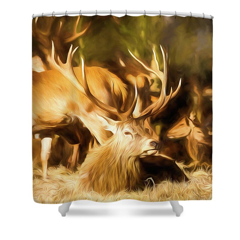 Color Shower Curtain featuring the digital art Red Deer Stag Painting by Rick Deacon