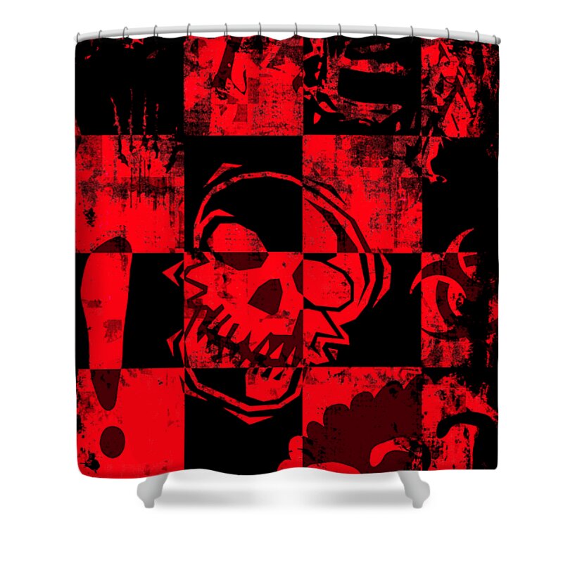 Grunge Shower Curtain featuring the digital art Red Grunge Skull Graphic by Roseanne Jones