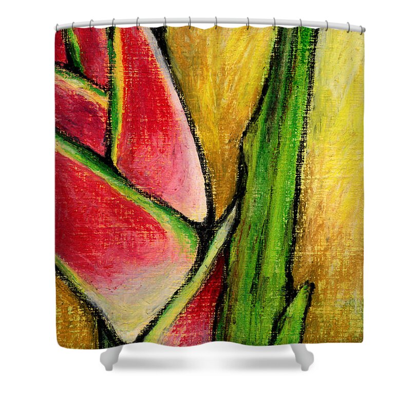 Tropical Shower Curtain featuring the pastel Red Heliconia by AnneMarie Welsh