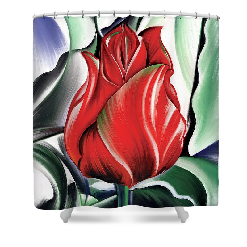 Flower Shower Curtain featuring the digital art Red Jewel of Spring by Garth Glazier