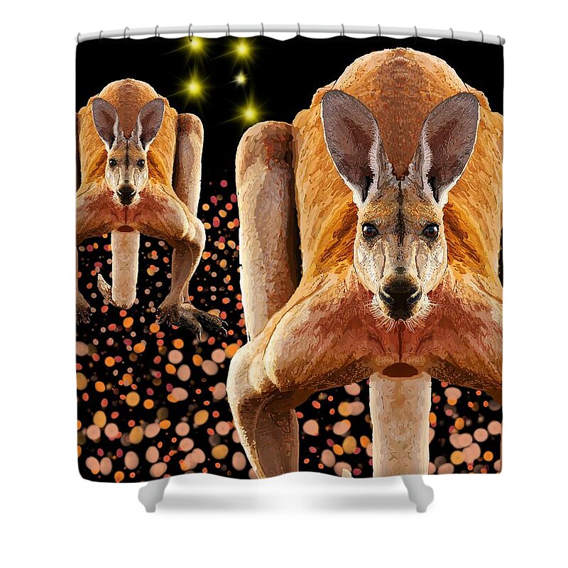 Portrait Shower Curtain featuring the drawing Red Kangaroos by Joan Stratton