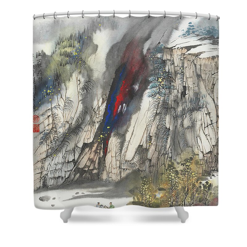 Chinese Watercolor Shower Curtain featuring the painting Winter Ride by Jenny Sanders