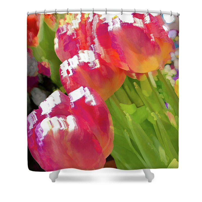 Abstract Shower Curtain featuring the photograph Red tulip flower pastel by Phillip Rubino