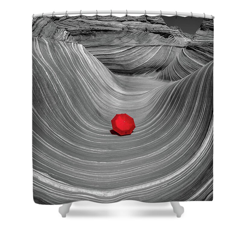 Red Shower Curtain featuring the photograph Red Umbrella by Philip Cho