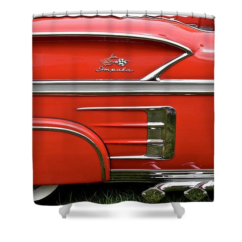 Red Shower Curtain featuring the photograph Red, White and Chrome by Ron Long