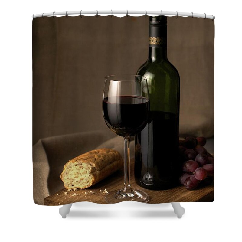 Alcohol Shower Curtain featuring the photograph Red Wine Stillife by Lisavalder