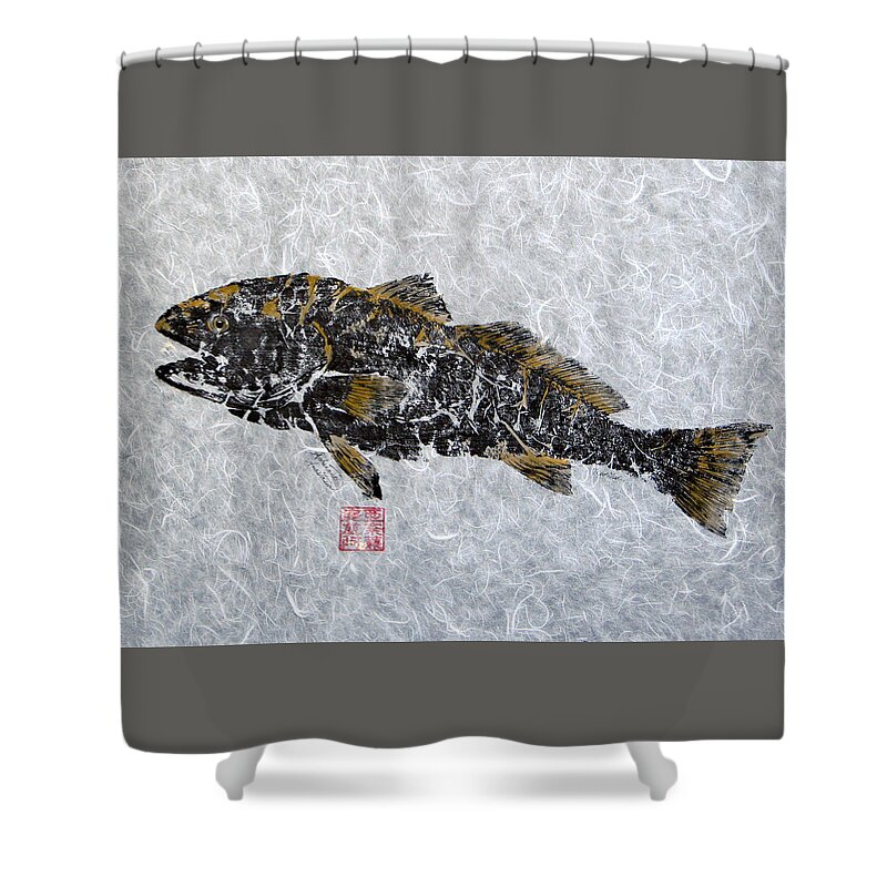 Redfish Shower Curtain featuring the painting Redfish - Golden with no Border by Adrienne Dye