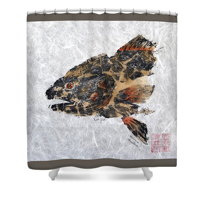 Redfish Shower Curtain featuring the painting Redfish Head with no Border by Adrienne Dye