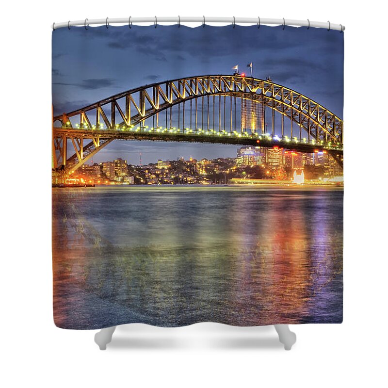 Scenics Shower Curtain featuring the photograph Reflected Harbour Bridge by Roevin