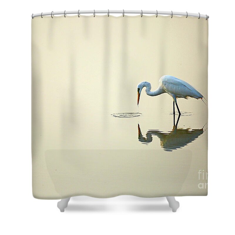 One Animal Shower Curtain featuring the photograph Reflection Of Egret In Lake by Athula Dissanayake / 500px