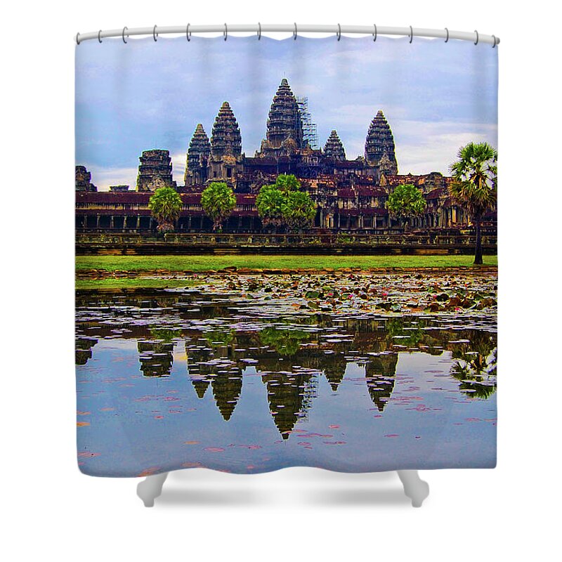 Scenics Shower Curtain featuring the photograph Reflection Over Angkor Wat by Joanne