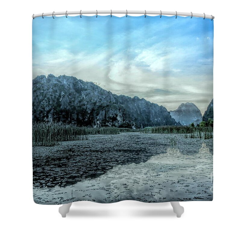 Vietnam Shower Curtain featuring the photograph Reflections Reserve Nature Vietnam Van Long Stunning by Chuck Kuhn