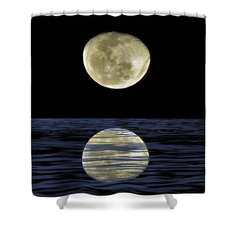 Weipa Shower Curtain featuring the mixed media Reflective Moon by Joan Stratton