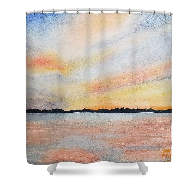 Mullet Lake Shower Curtain featuring the painting Regan Sunset by Ann Frederick