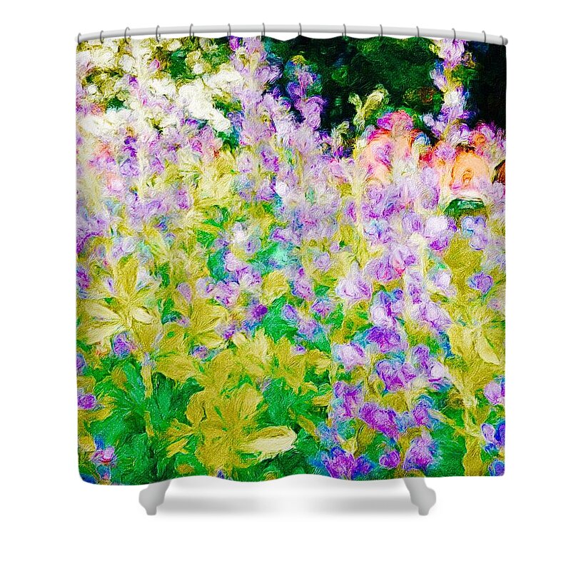 Brushstroke Shower Curtain featuring the photograph Regency Garden Abstract Golden by Jacqueline Manos