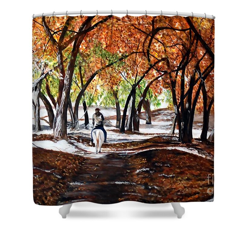 Horse Shower Curtain featuring the painting Reins of Serenity by Marilyn McNish