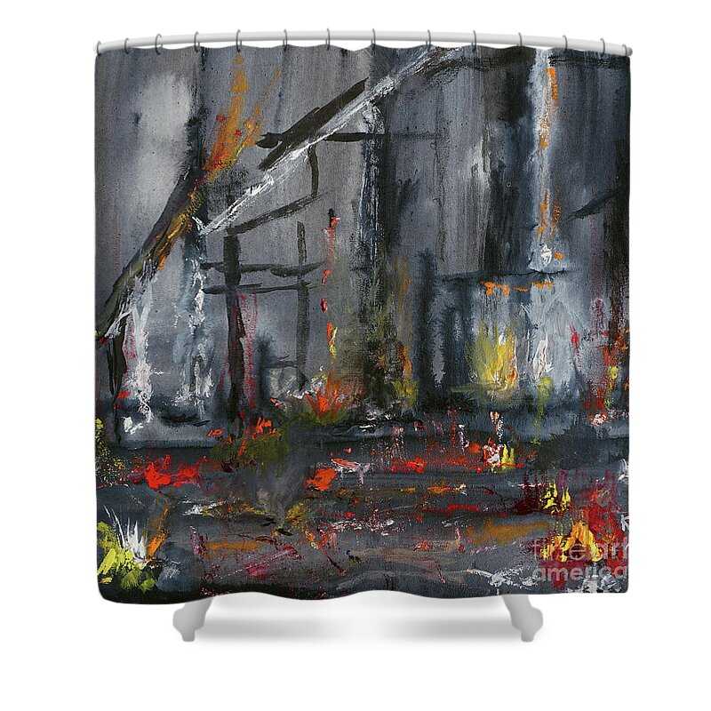 Forest Shower Curtain featuring the painting Remains by Karen Fleschler