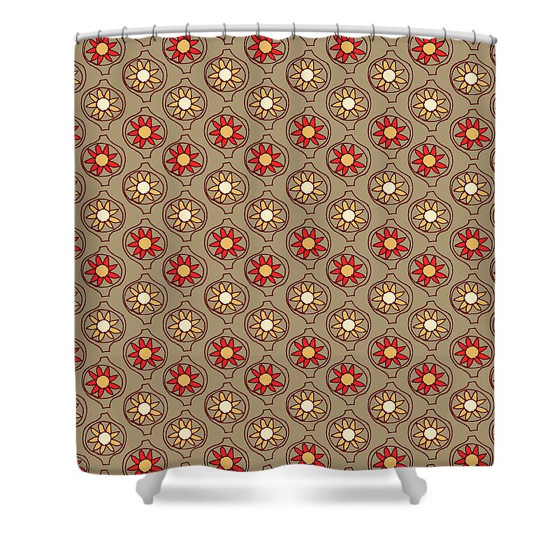 Taupe Shower Curtain featuring the painting Retro Sunshine Pattern by Jen Montgomery