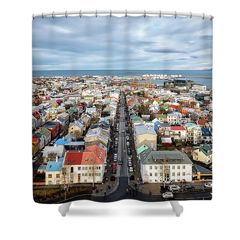 Hallgrimskirkja Shower Curtain featuring the photograph Reykjavik City 1 by Nigel R Bell