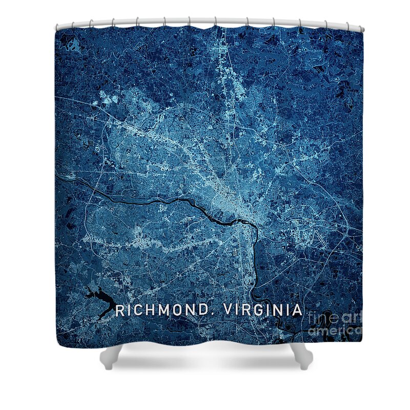 Richmond Shower Curtain featuring the digital art Richmond Virginia 3D Render Blue Top View Mar 2019 by Frank Ramspott