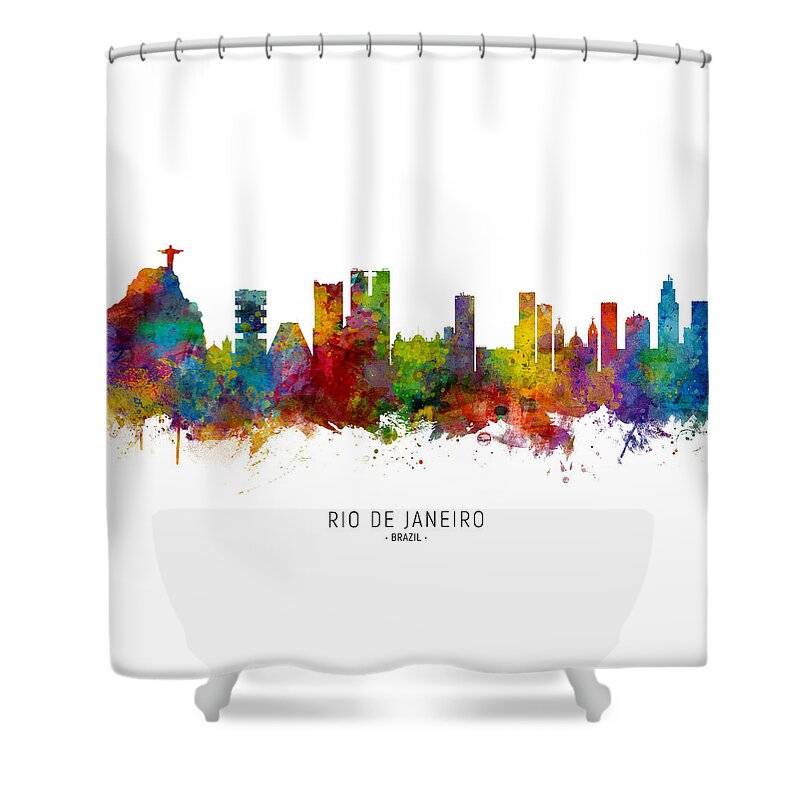 Rio De Janeiro Shower Curtain featuring the digital art Rio de Janeiro Brazil Skyline by Michael Tompsett