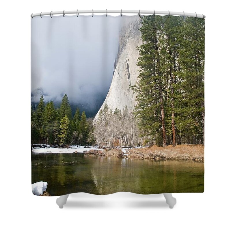 Scenics Shower Curtain featuring the photograph River At Foot Of Mountain, El Capitan by Design Pics/robert Brown