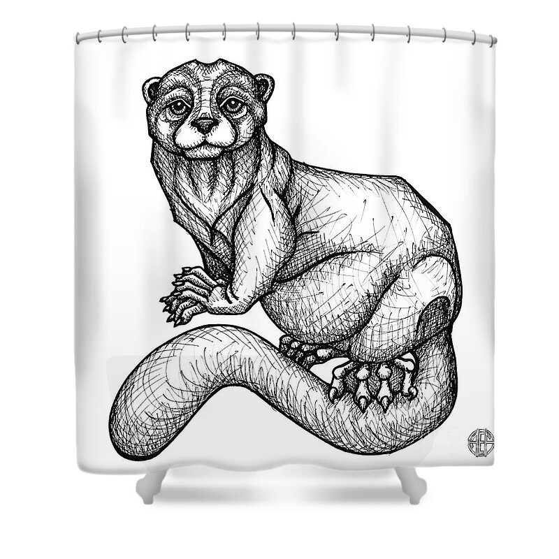 Animal Portrait Shower Curtain featuring the drawing River Otter by Amy E Fraser