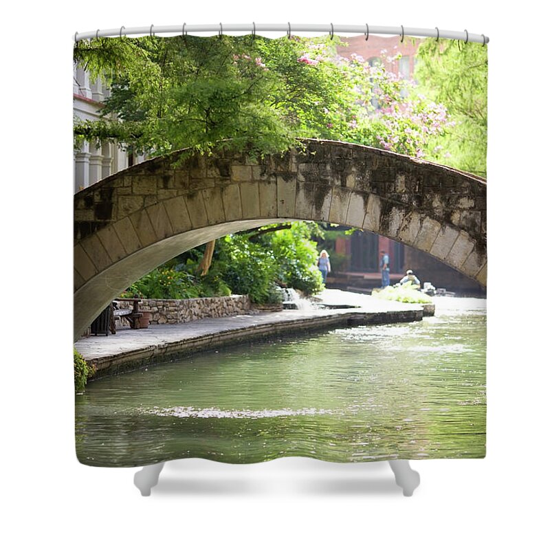 Water's Edge Shower Curtain featuring the photograph Riverwalk Stone Arch Bridge by Samdiesel