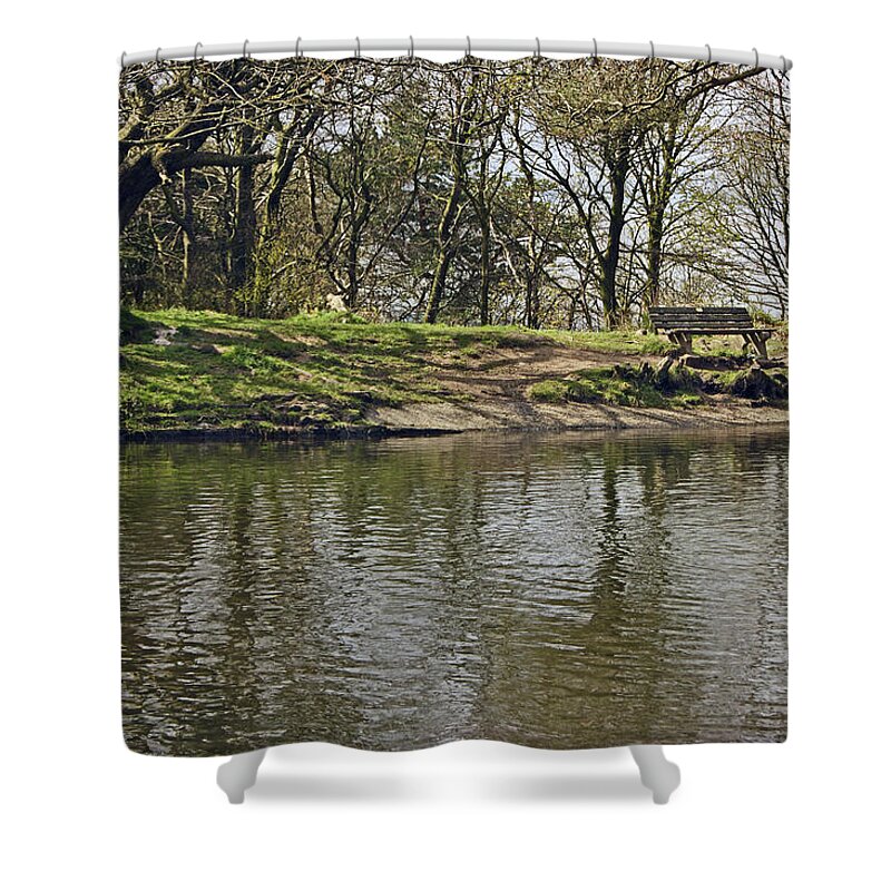 Rivington Shower Curtain featuring the photograph  RIVINGTON Japanese Pool Bench. by Lachlan Main