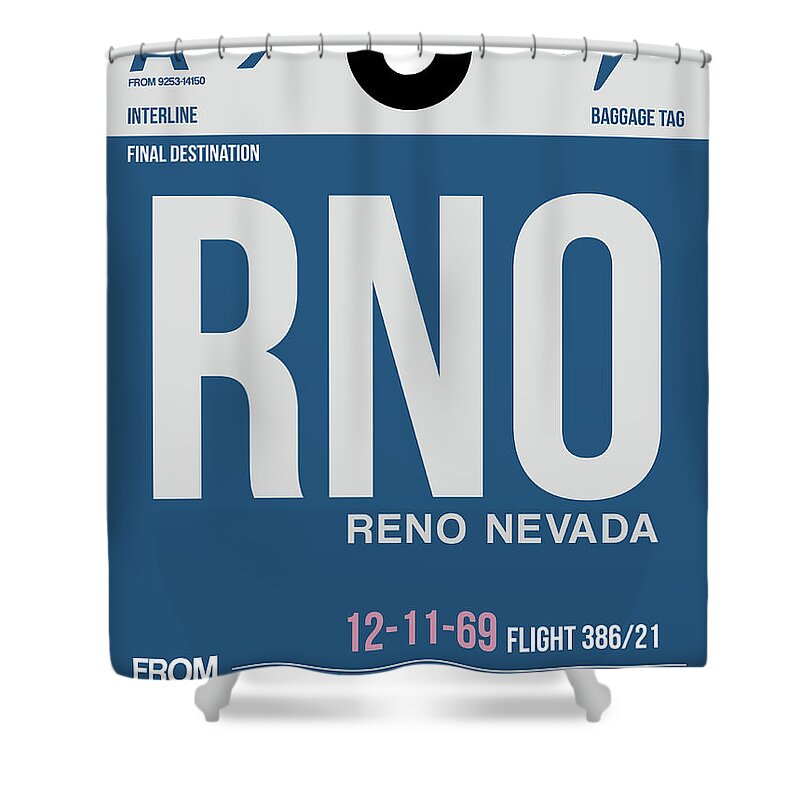 Vacation Shower Curtain featuring the digital art RNO Reno Luggage Tag II by Naxart Studio