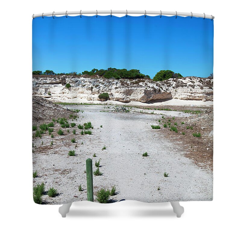 Tranquility Shower Curtain featuring the photograph Robben Island Quarry Stone Pile by Iselin Valvik Photography