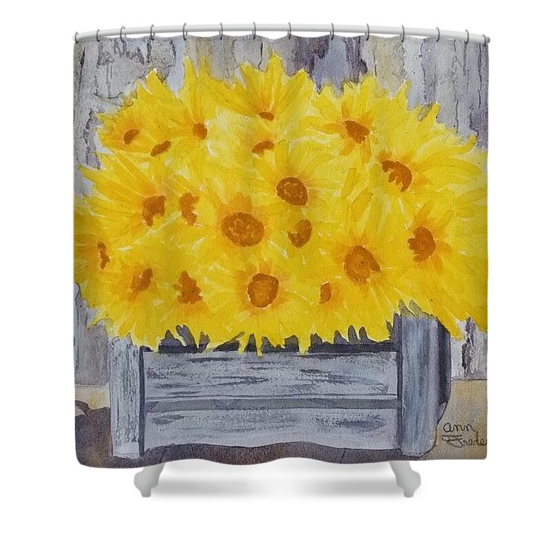 Summer Shower Curtain featuring the painting Robins Bouquet by Ann Frederick