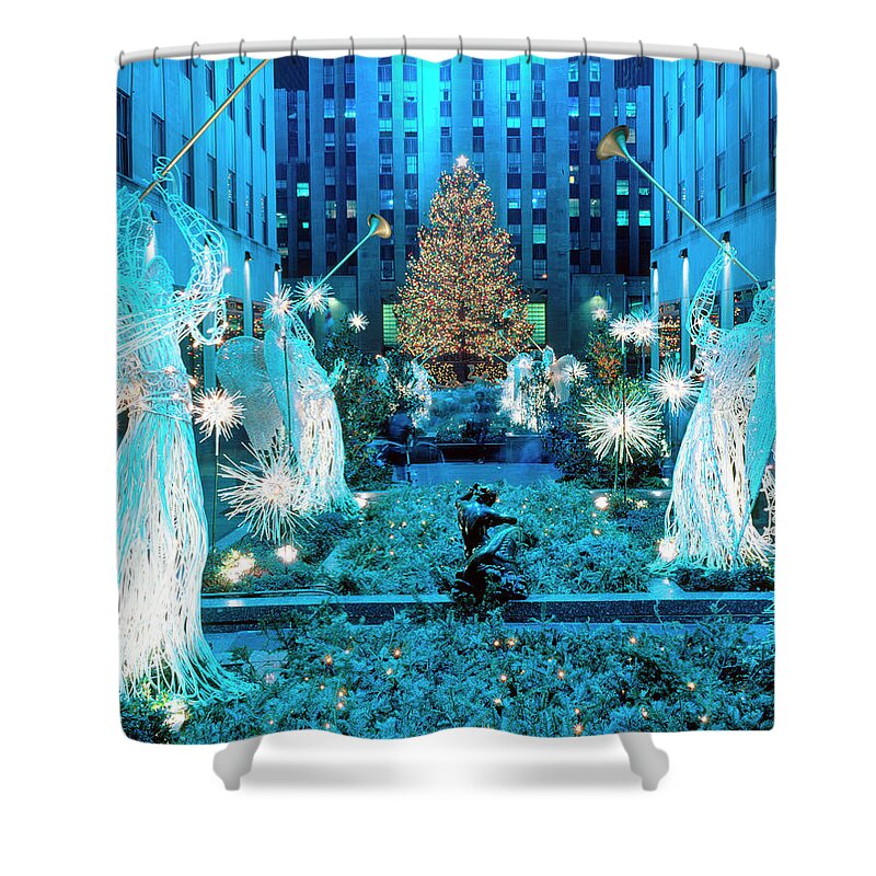 Estock Shower Curtain featuring the digital art Rockefeller Center At Christmas, Ny by J.b. Grant