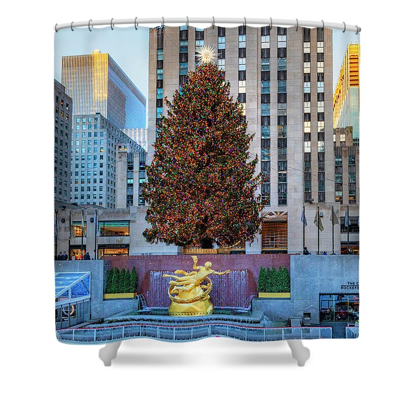 Estock Shower Curtain featuring the digital art Rockefeller Center Ice Rink, Nyc by Lumiere