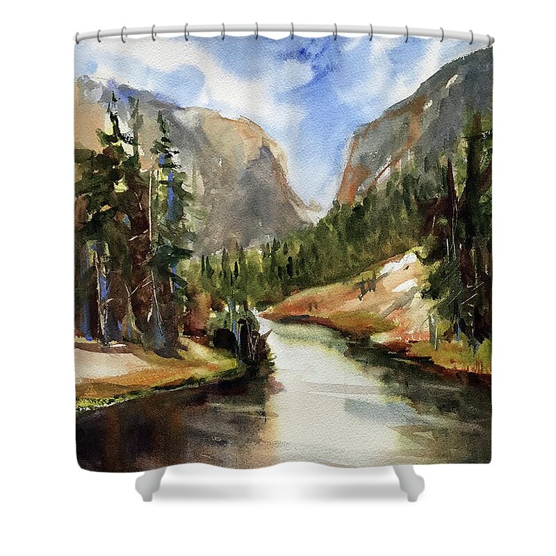 Colorado Shower Curtain featuring the painting Rocky Mountain High by Judith Levins