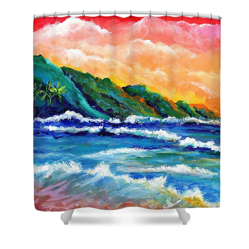 Kauai Shower Curtain featuring the painting Romantic Kauai Sunset by Marionette Taboniar