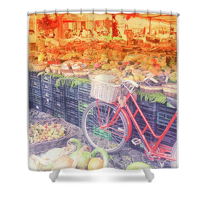 Red Bike Shower Curtain featuring the photograph Rome 4 by Becqi Sherman