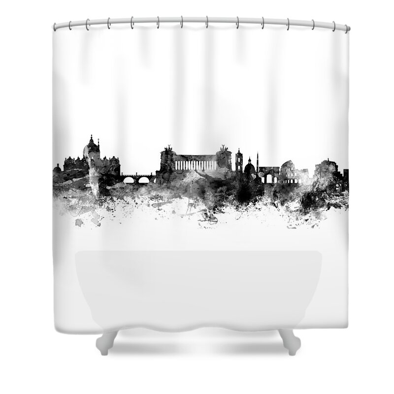 Rome Shower Curtain featuring the digital art Rome Italy Skyline Panoramic 3-1 by Michael Tompsett