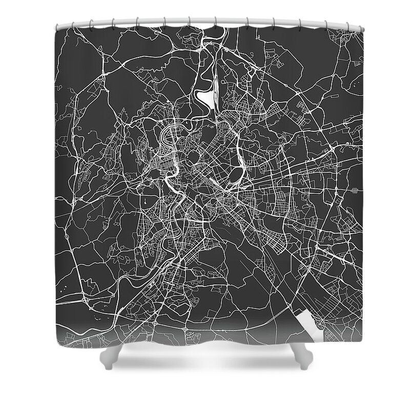 Rome Shower Curtain featuring the photograph Rome map black and white by Delphimages Map Creations