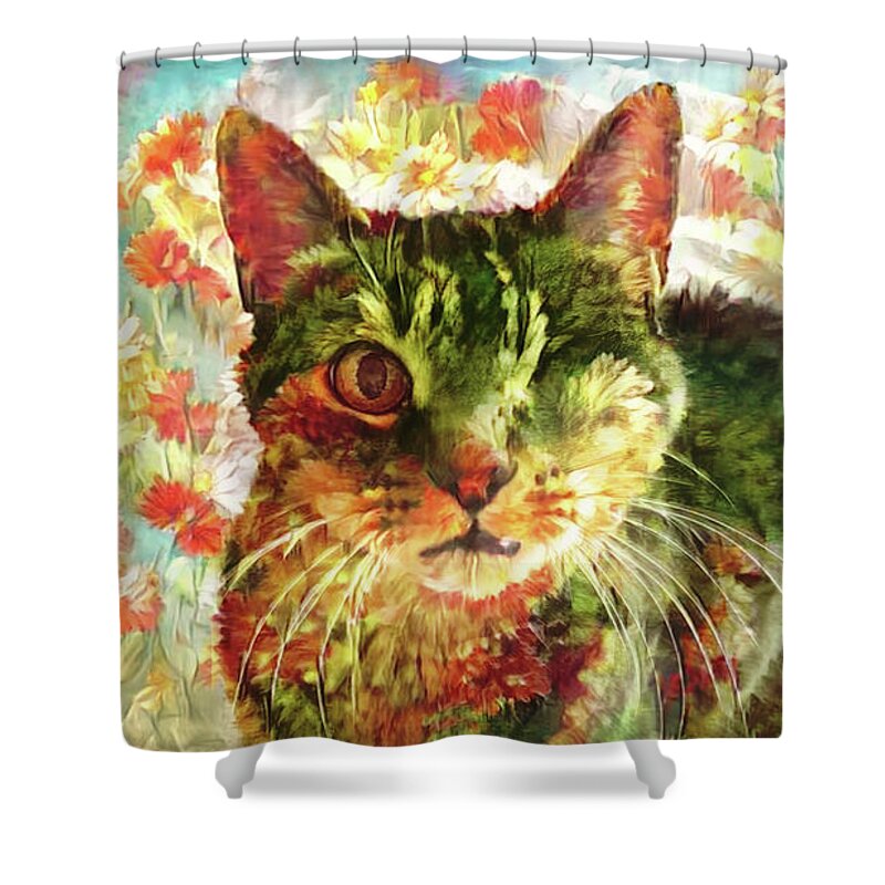 Cat Shower Curtain featuring the digital art Roo My Only Sunshine by Peggy Collins
