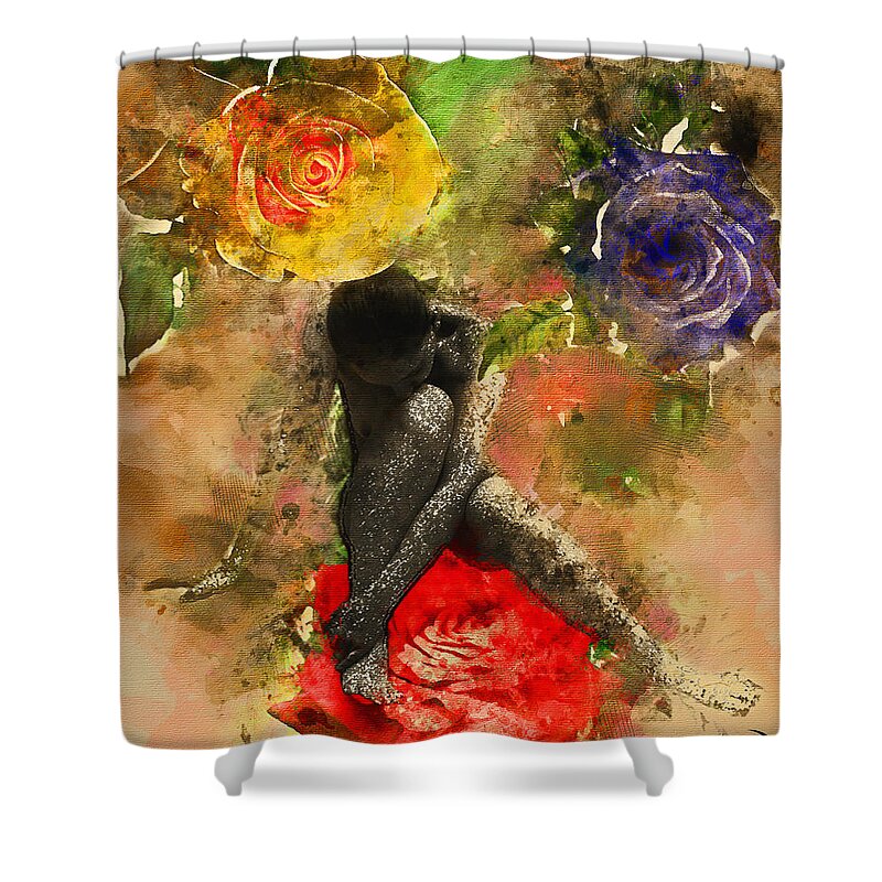 Watercolor Shower Curtain featuring the mixed media Rosebuds by Carlos Paredes Grogan