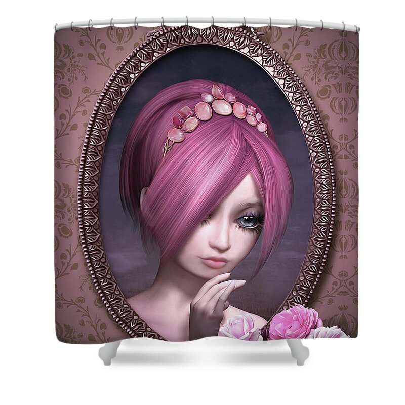 Portrait Shower Curtain featuring the mixed media Roses unreachable by Britta Glodde