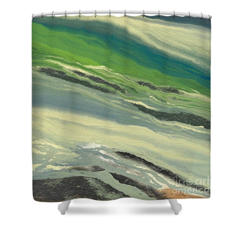 Surfing Shower Curtain featuring the digital art Rough Surf , to Rocky waves by Julie Grimshaw