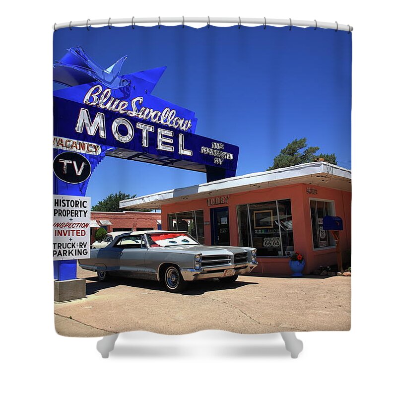 66 Shower Curtain featuring the photograph Route 66 - Blue Swallow Motel 2012 by Frank Romeo