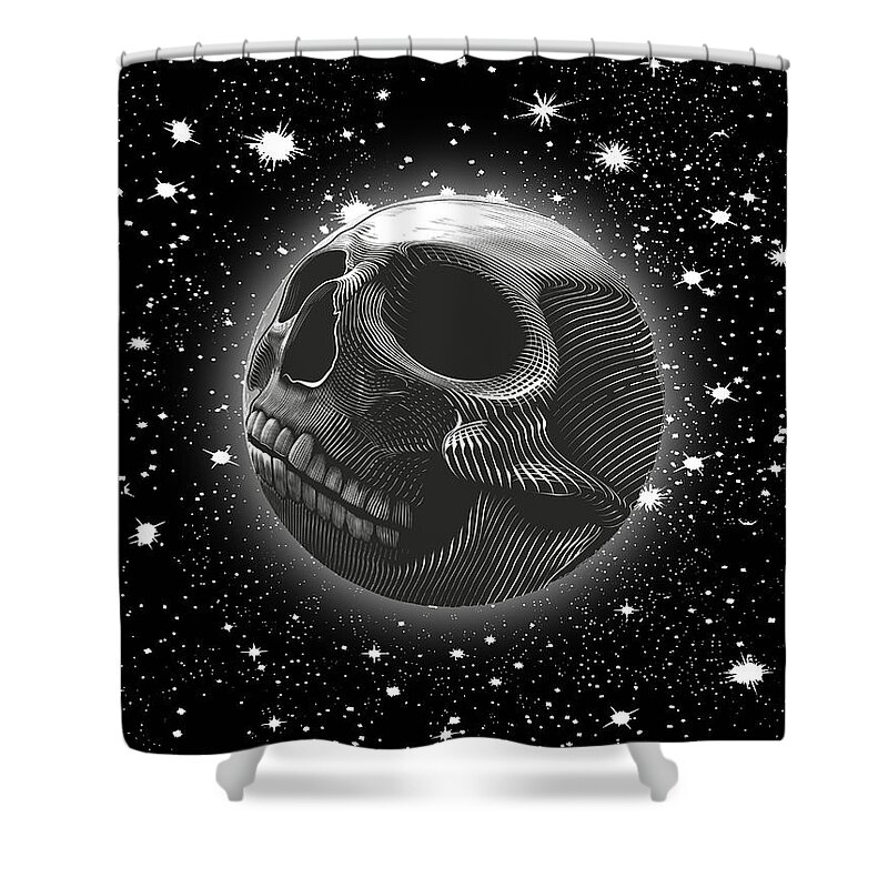 Earth Shower Curtain featuring the painting Rubino Moon Planet Skull 2 by Tony Rubino
