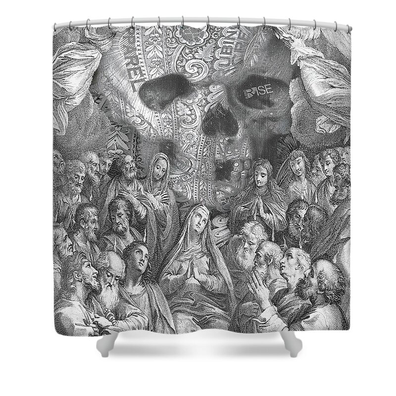 Sign Shower Curtain featuring the painting Rubino Skull Garden Rise by Tony Rubino