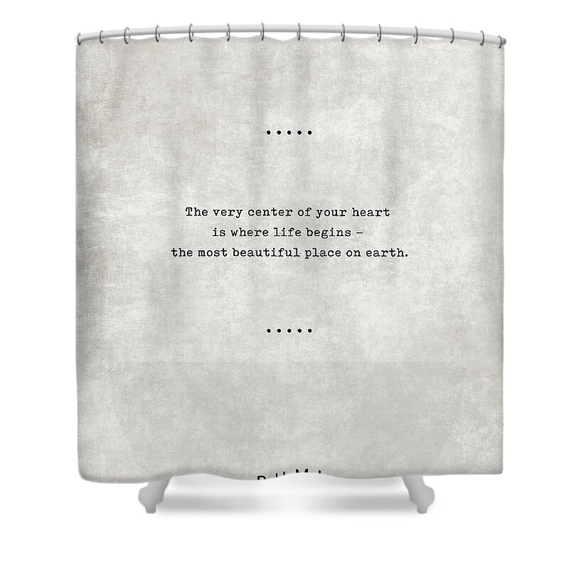 Rumi Shower Curtain featuring the mixed media Rumi Quotes 20 - Literary Quotes - Typewriter Quotes - Rumi Poster - Sufi Quotes - Heart by Studio Grafiikka
