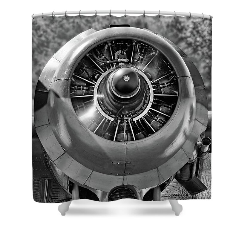 Pratt & Whitney R-1830 Twin Wasp Shower Curtain featuring the photograph Running Twin Wasp by Chris Buff