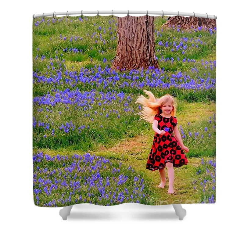 Bluebells Shower Curtain featuring the photograph Running Where The Bluebells Bloom by Tami Quigley